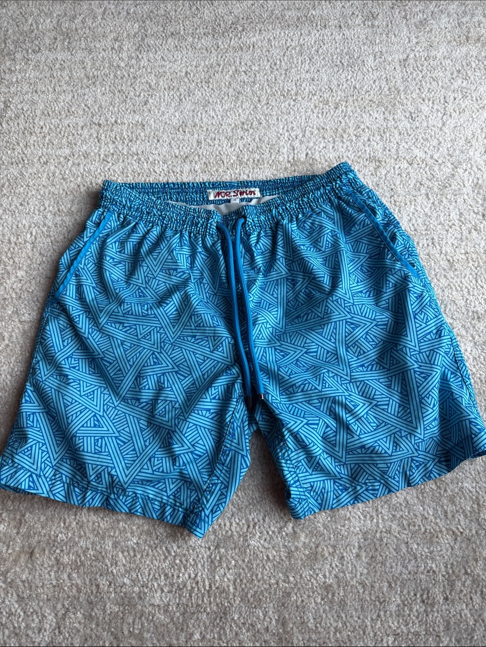 Men's Blue Geometric MR Swim Trunks